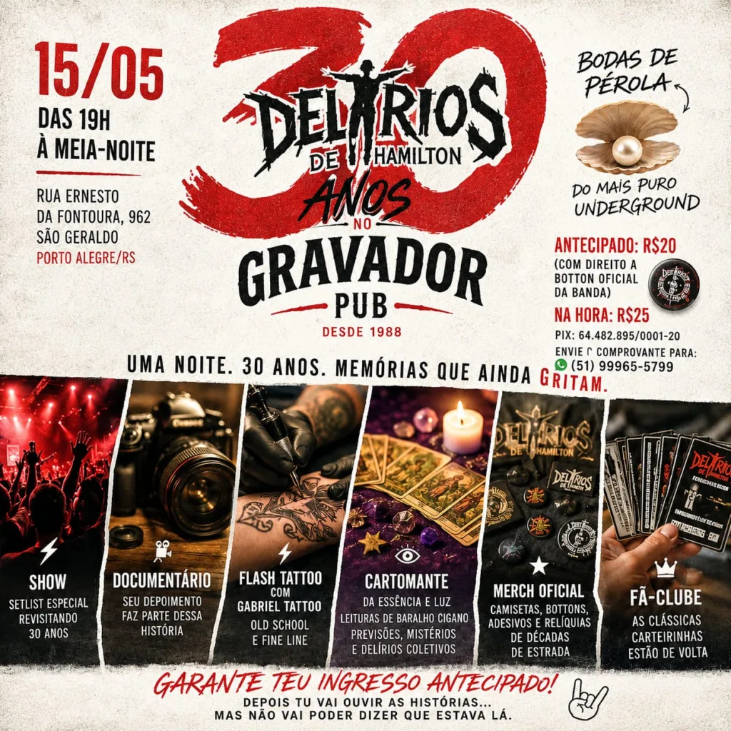 Insanity Records | Delírios de Hamilton celebra 30 anos de estrada com show no Gravador Pub